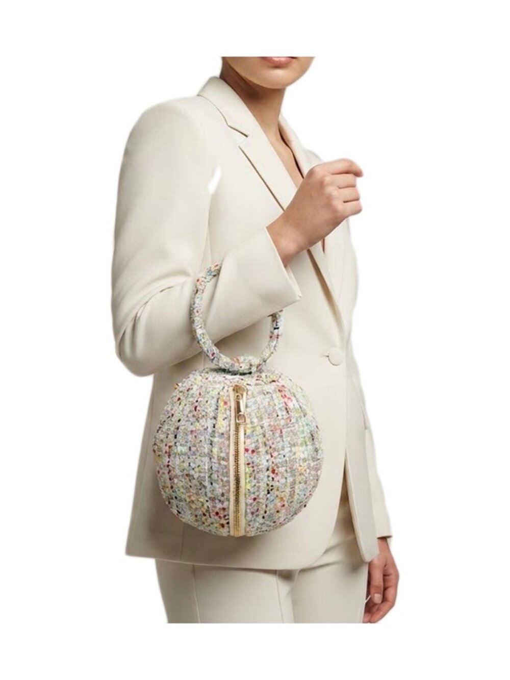 Tigerstars Light Blue Tweed Fabric Round Ball Top Handle Bag